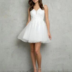 Eva USA White Lace Glitter Fit & Flare Dress | Size XS